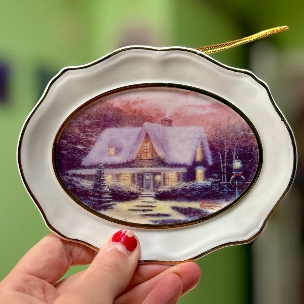 VTG Charming Thomas Kinkade Oval Plate Cottage Art Wall Decor